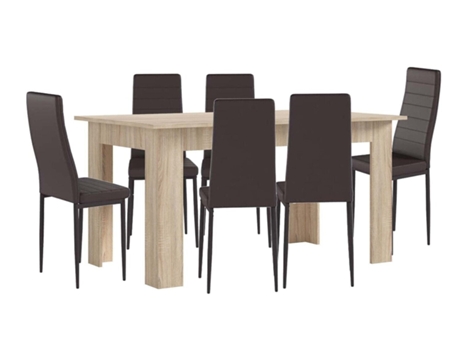 Pack Mesa de Comedor o Cocina Cambria 6 Sillas en Polipiel/metal Marron SALDOSYSTOCKS