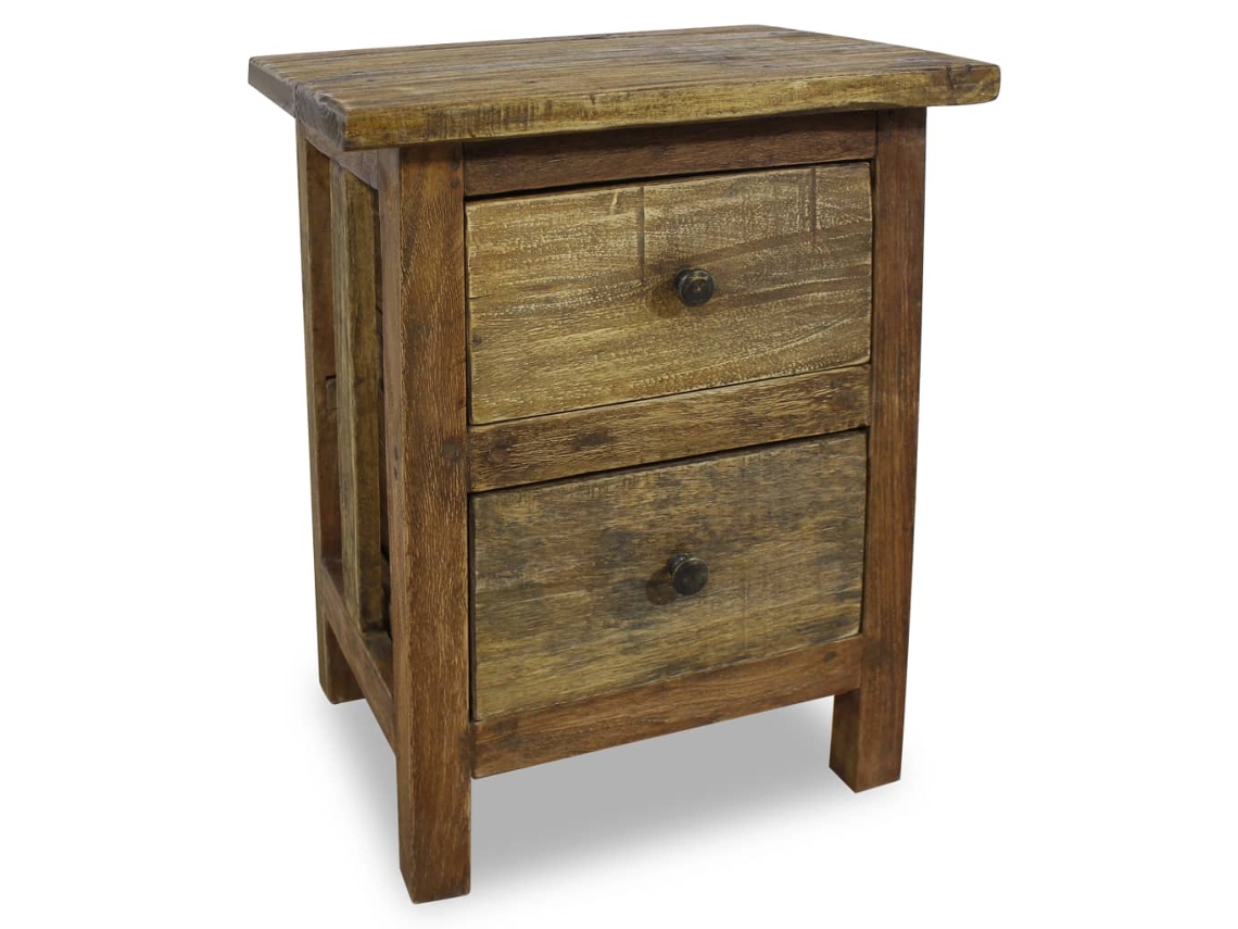 Mesita de Noche Reciclada Madera Macizo Marrón (40x30x51cm)