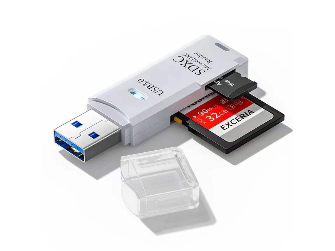 Lector de tarjetas Micro TF SD USB 3.0 2 en 1 para PC y portátil, color blanco y plateado