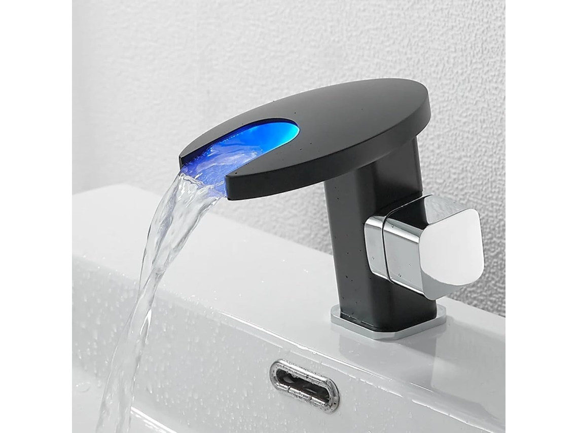 Grifo De Lavabo De Latón Con Efecto Cascada Y Led, Mezclador De Agua Caliente/agua.