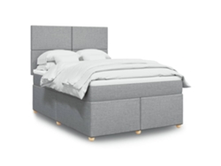 Cama Box Spring Con Colchón Tela Gris Claro 140x200 Cm