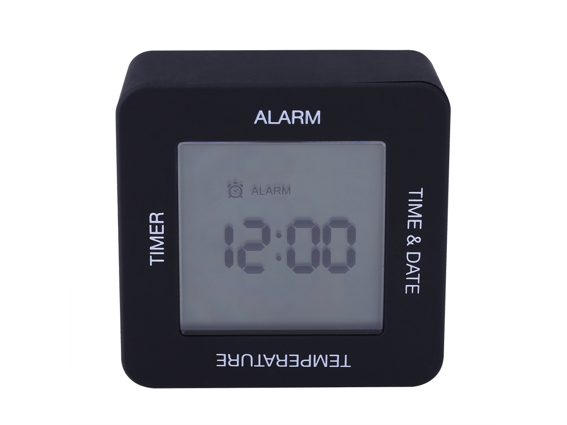 Mini reloj digital LCD multifunción con sensor giratorio, calendario, temporizador y termómetro.