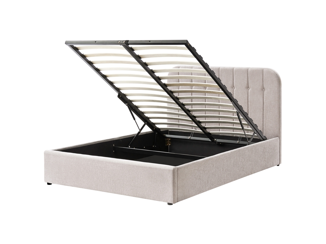 Cama De Casal Beliani Challans De Tecido Creme 140x200