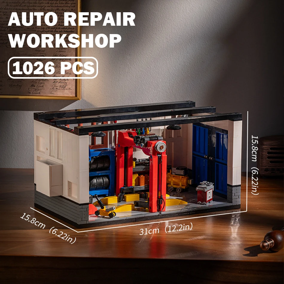 (1026 Piezas) Escena De Garaje Bloques - Taller De Reparación De Automóviles - Plataforma Elevadora - Juguetes De Bloques - Regalos