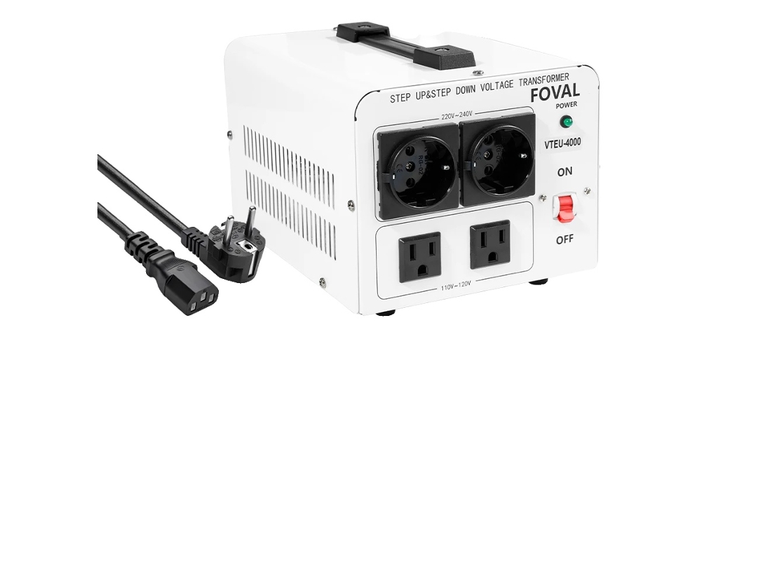 Transformador de voltaje, alta capacidad de potencia, compatible con enchufes universales, 4000 W.