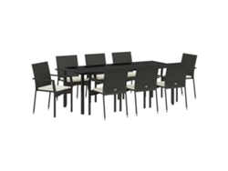 Conjunto de comedor de jardín Vidaxl de 9 piezas con cojines de ratán sintético negro