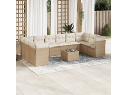 Conjunto de sofá de jardín de 11 piezas con cojines de mimbre beige DKD Home Decor