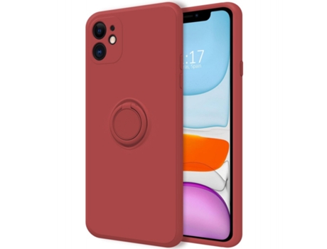 Carcasa iPhone 11 (6.1) TUMUNDOSMARTPHONE Silicona Líquida con Anillo Rojo