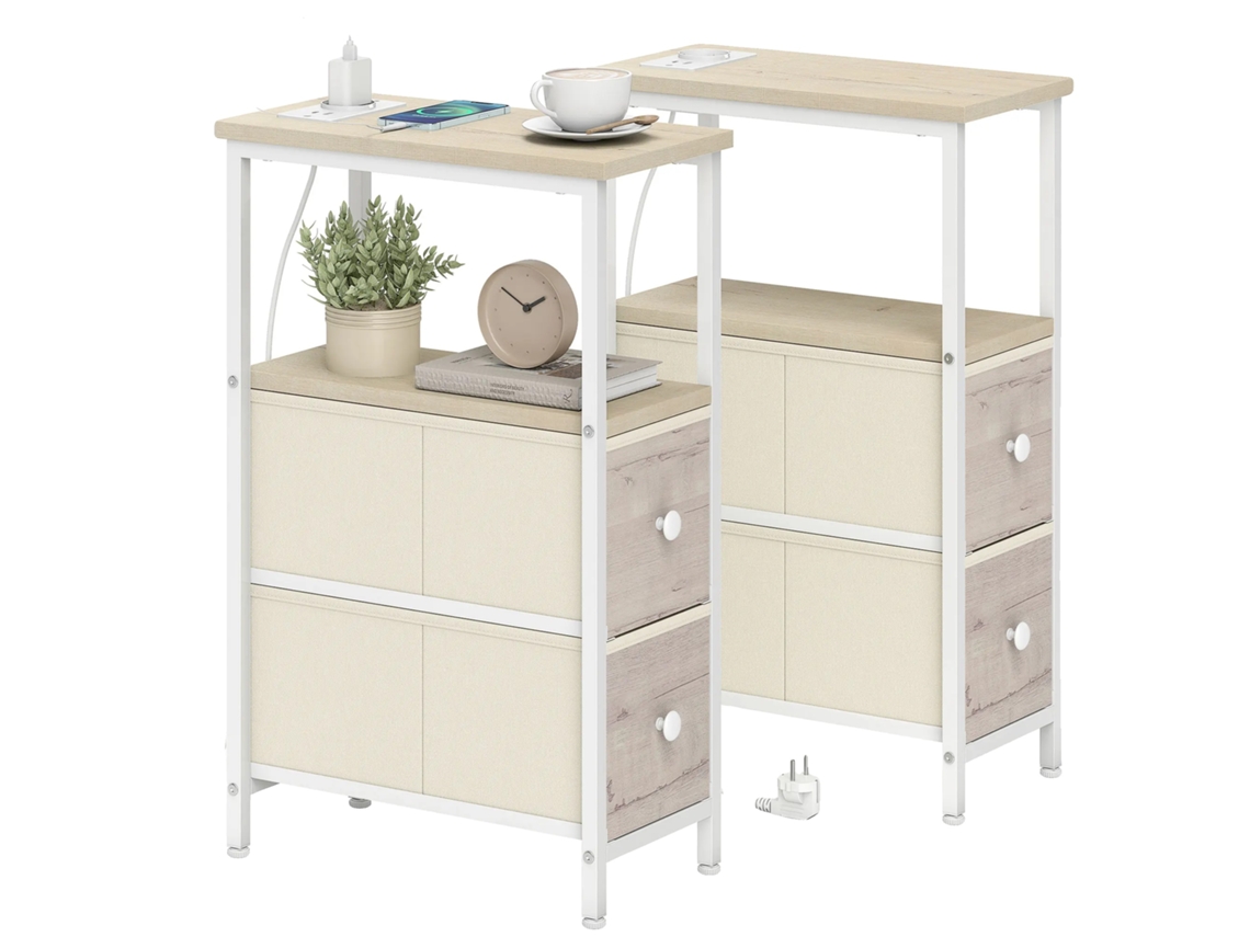 Mesitas auxiliares con puertos de carga USB, estilo minimalista moderno, 20x40x63 cm, madera natural.