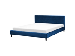 Cama con somier BELIANI Fitou de Terciopelo Azul 190x214x87