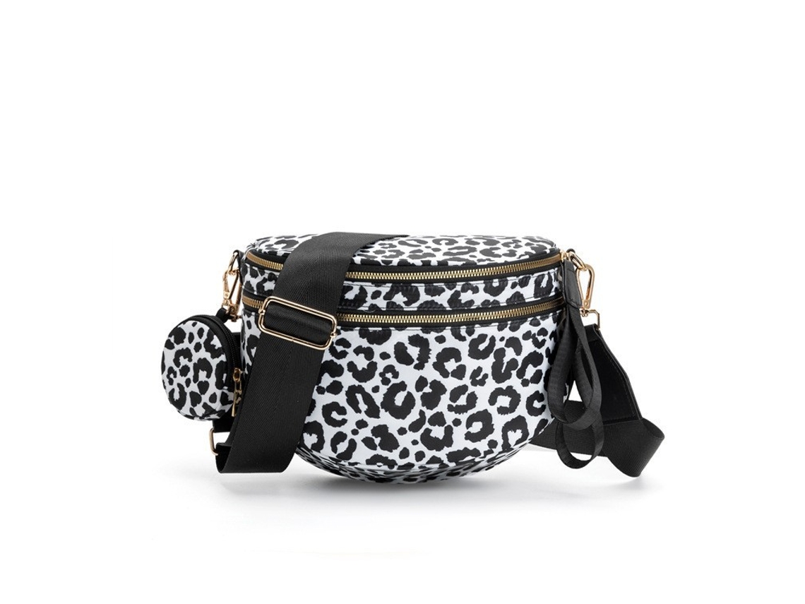 Riñonera Eifson con correas anchas ajustables (estampado de leopardo en blanco y negro)
