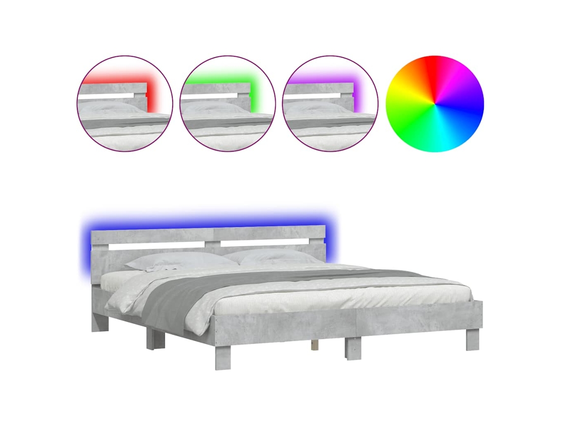 Maison Exclusive - Estructura De Cama Cabecero Y Luces Led Gris Hormigón 160x200cm