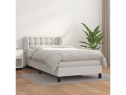 Cama Box Spring Con Colchón Cuero Sintético Blanco 90x190 Cm