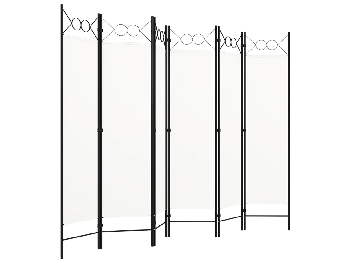 Separador de ambientes con 6 paneles, 240x180 cm, blanco.
