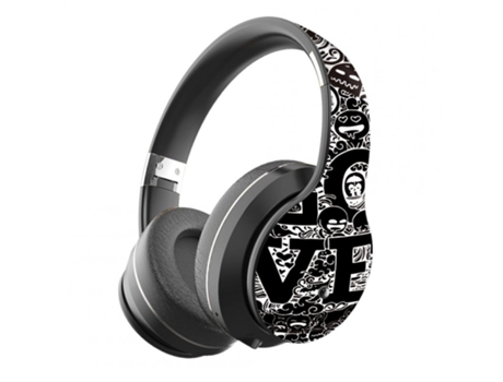 Auriculares Bluetooth Bt Graffiti Pattern Wireless Head Mount Universal para PC y tarjeta telefónica Plegable Negro y plateado