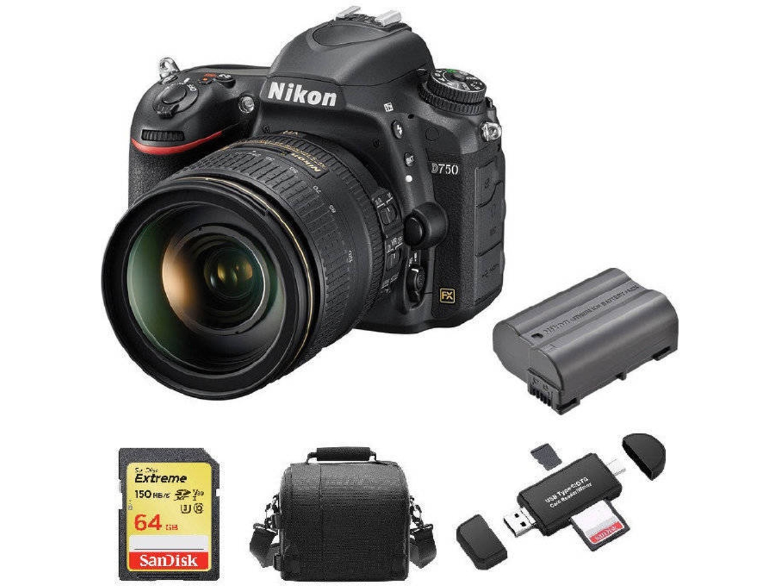 Kit Cámara Réflex NIKON D750 AF-S 24-120MM F4G ED VR + Tarjeta SD de 64GB + Funda para cámara + bateria EN-EL15B + Lector de Tarjeta de memória