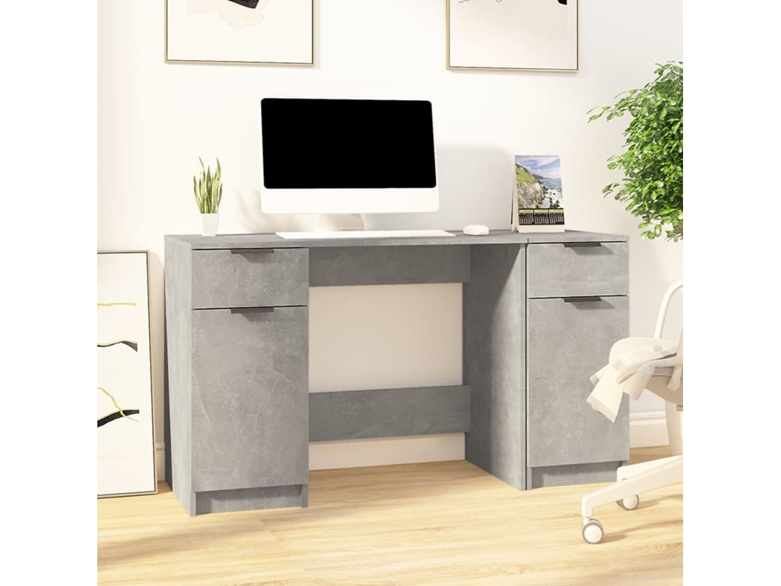 Escritorio con armario lateral contrachapada gris hormigón