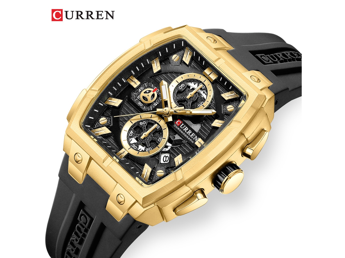 Reloj De Cuarzo (oro Negro), Estilo Deportivo, Con Calendario, Forma De Tonel, Ideal Para Hombres De Negocios.