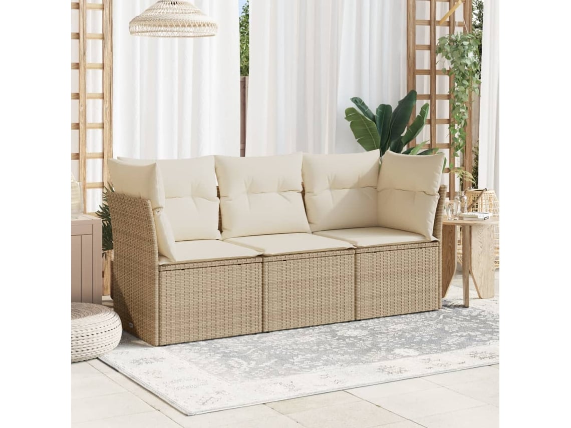 Conjunto de sofá de jardín de 3 piezas con cojines, mimbre sintético beige, Dkd Home Decor