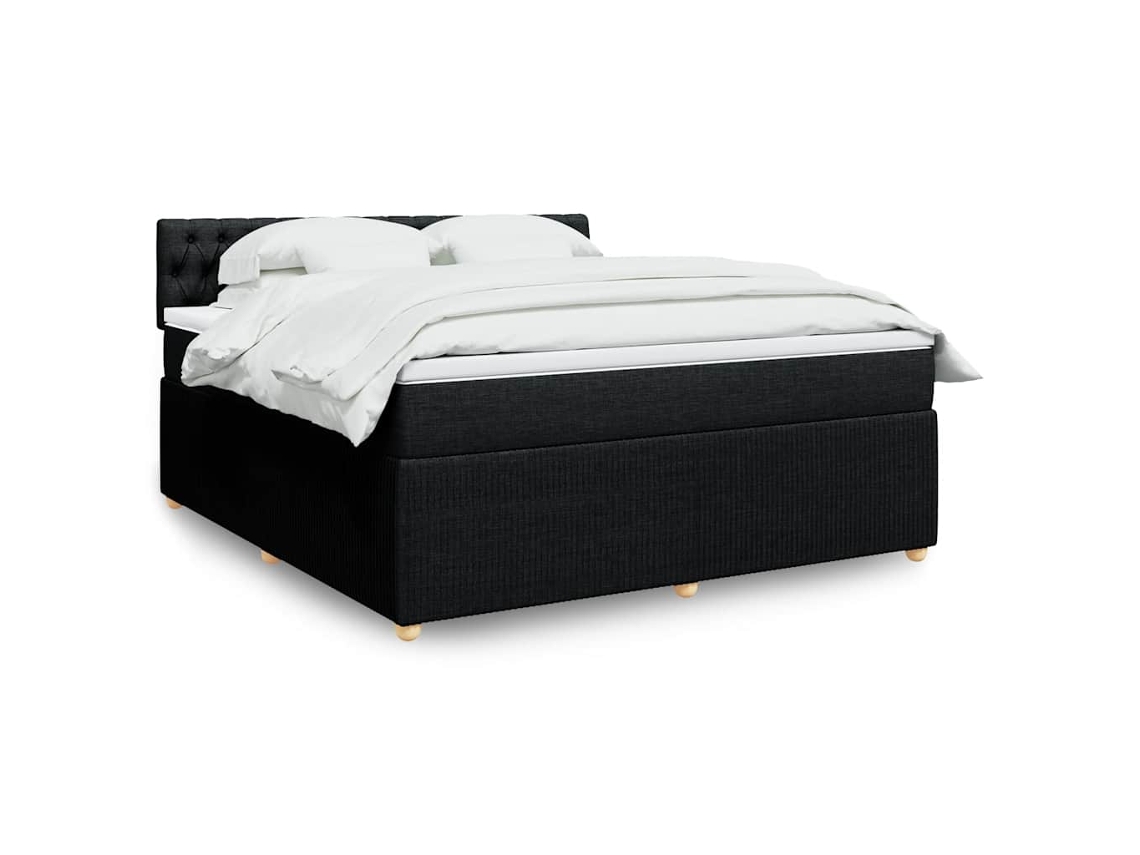 Cama Box Spring Con Colchón Tela Negro 180x200 Cm