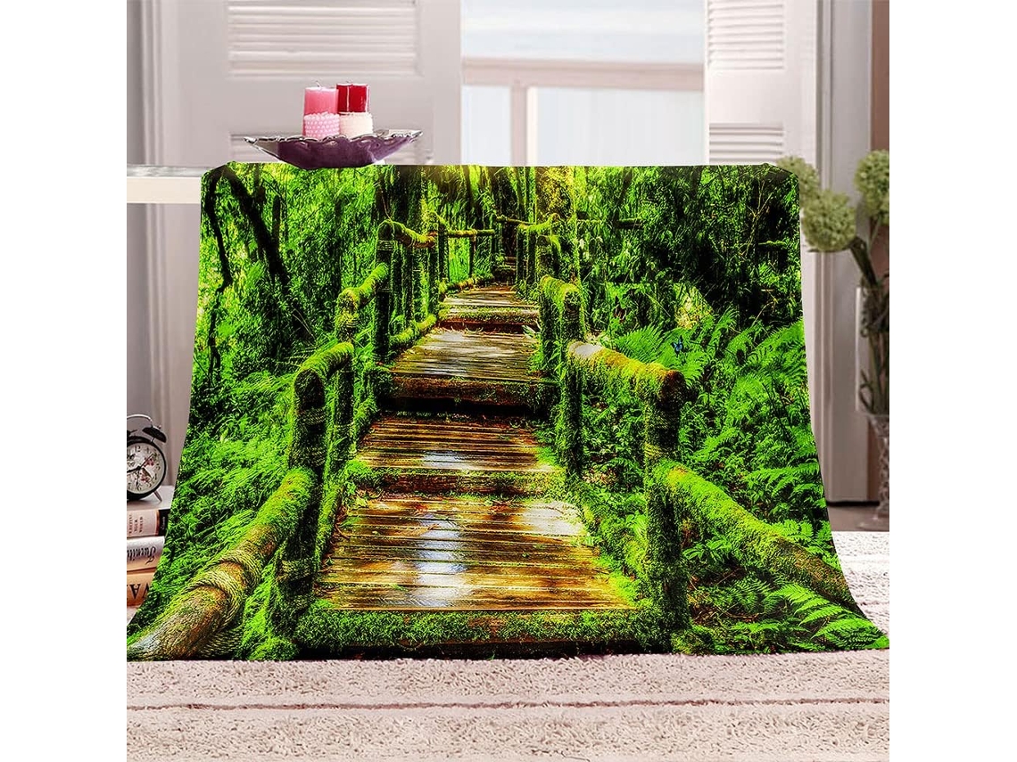 Manta con estampado del puente de Madeira en microfibra de 150x200 cm.