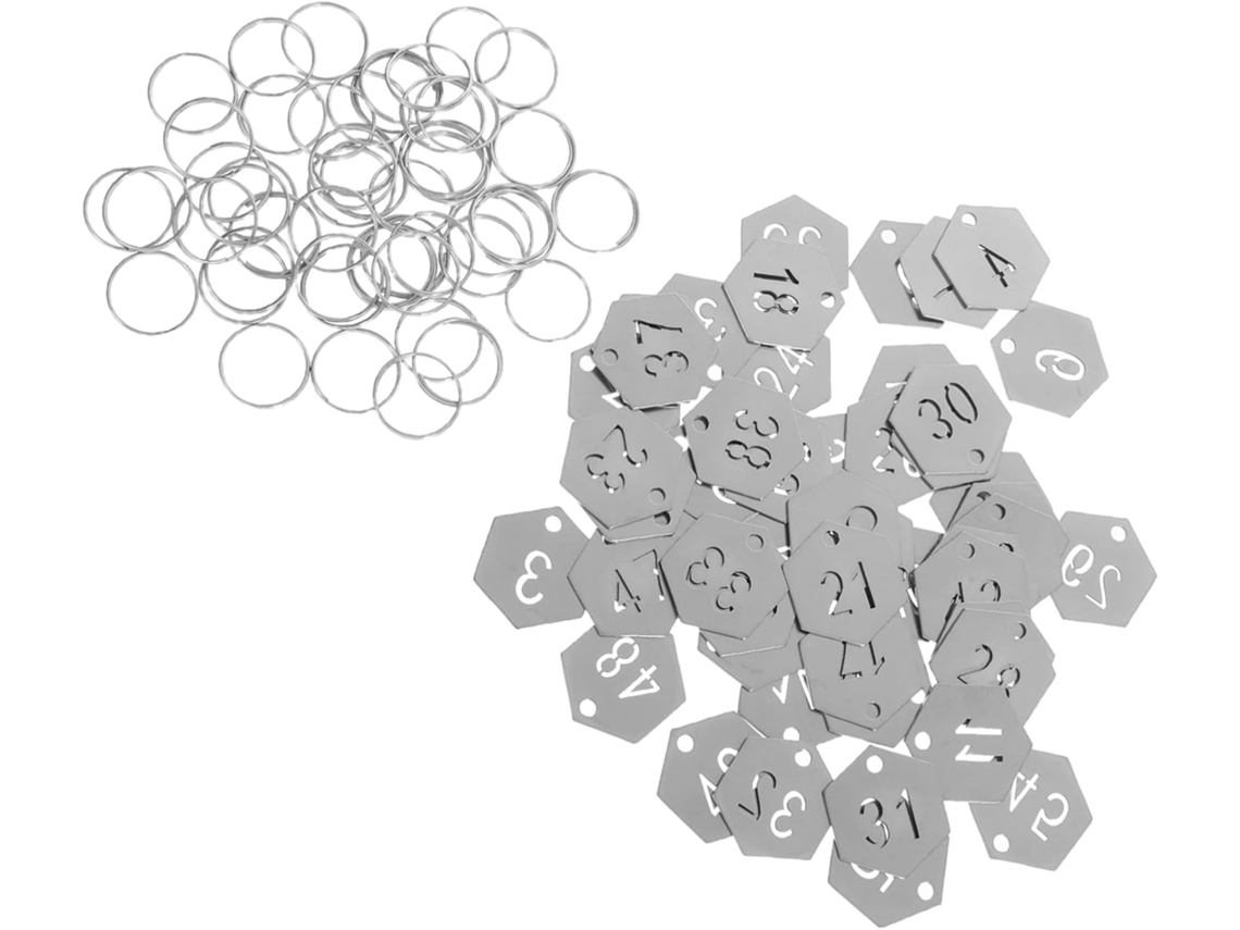 50 Llaveros Hexagonales Numerados De Acero Inoxidable Plateado, Resistentes Al Desgaste.