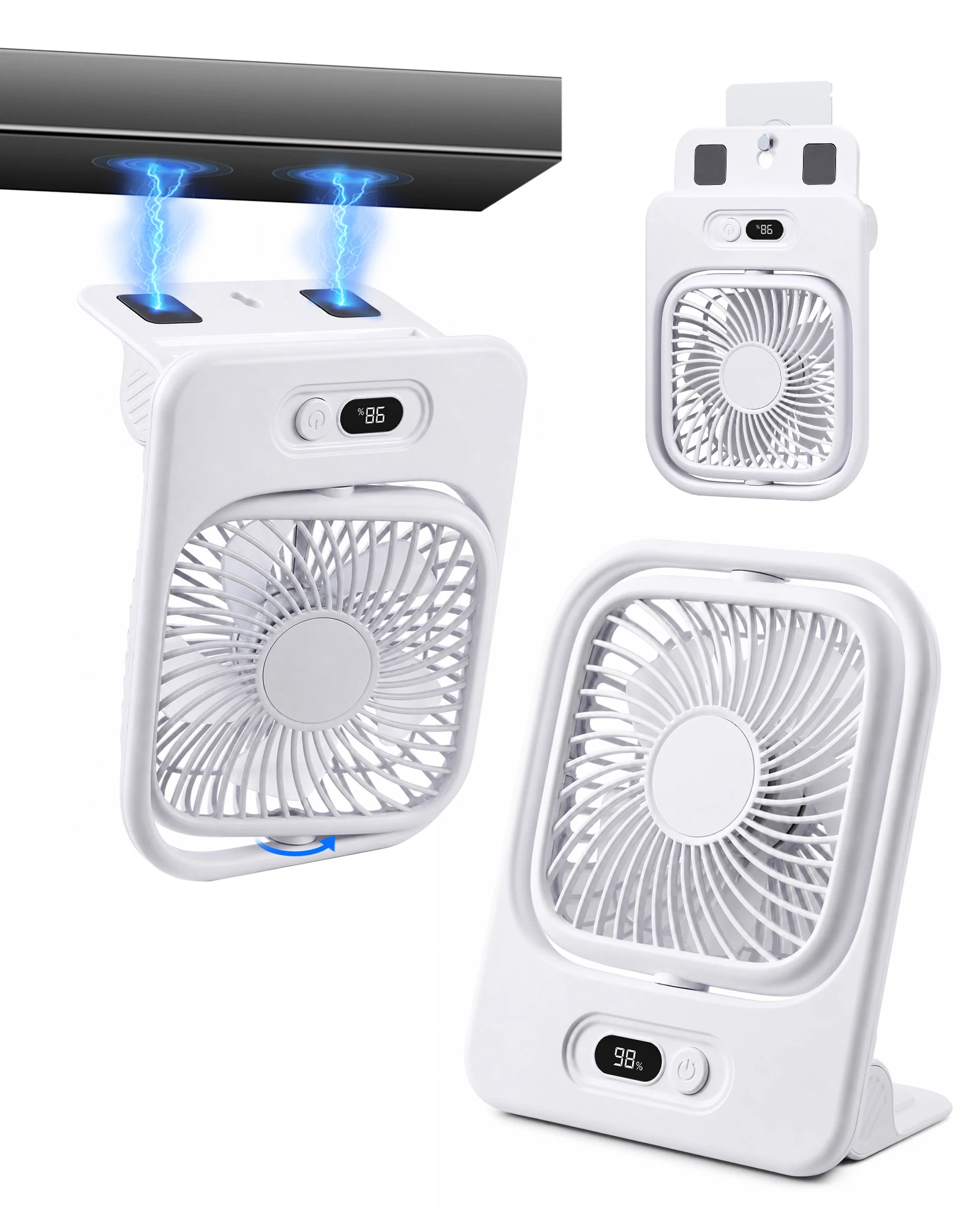 Ventilador Magnético (blanco), 4 Velocidades, Carga Usb, Rotación De 360°.