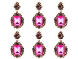 3 Pares De Pendientes Colgantes De Aleación Retro Con Esmeraldas Y Diamantes, Joyería De Moda En Rojo Y Rosa.
