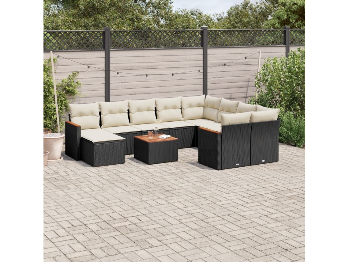 Conjunto de sofás de jardín de 11 piezas DKD Home Decor con cojines de mimbre negros