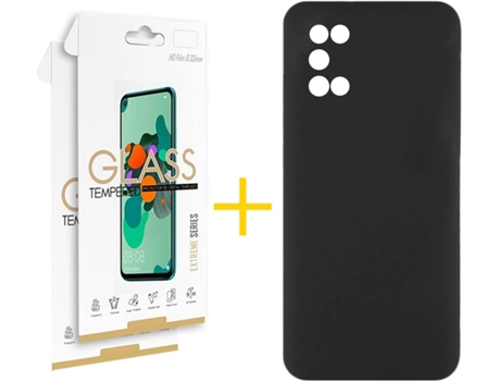 Carcasa + 2 Protectores de Vidrio Samsung Galaxy A03s SKYHE Silicona Liso Negro