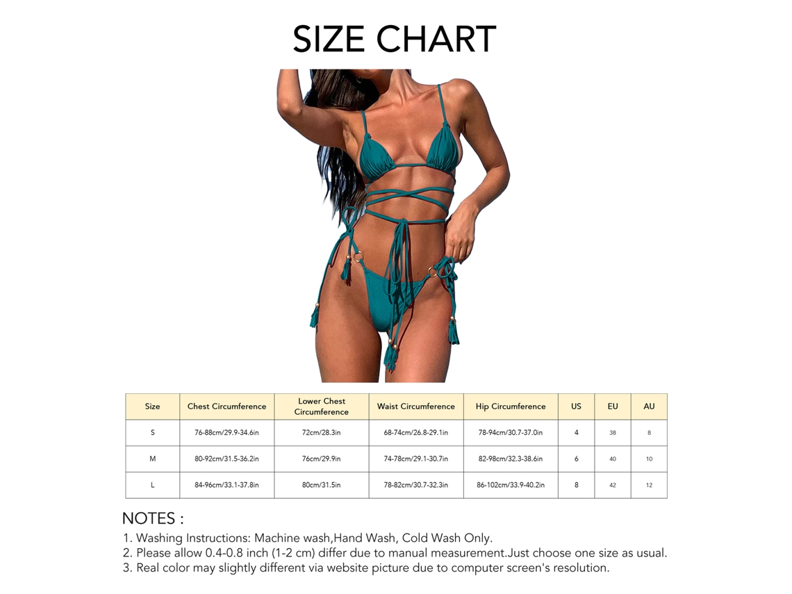 Bikini de verano para mujer con tiras, borlas y diseño de pavo real y orquídea.