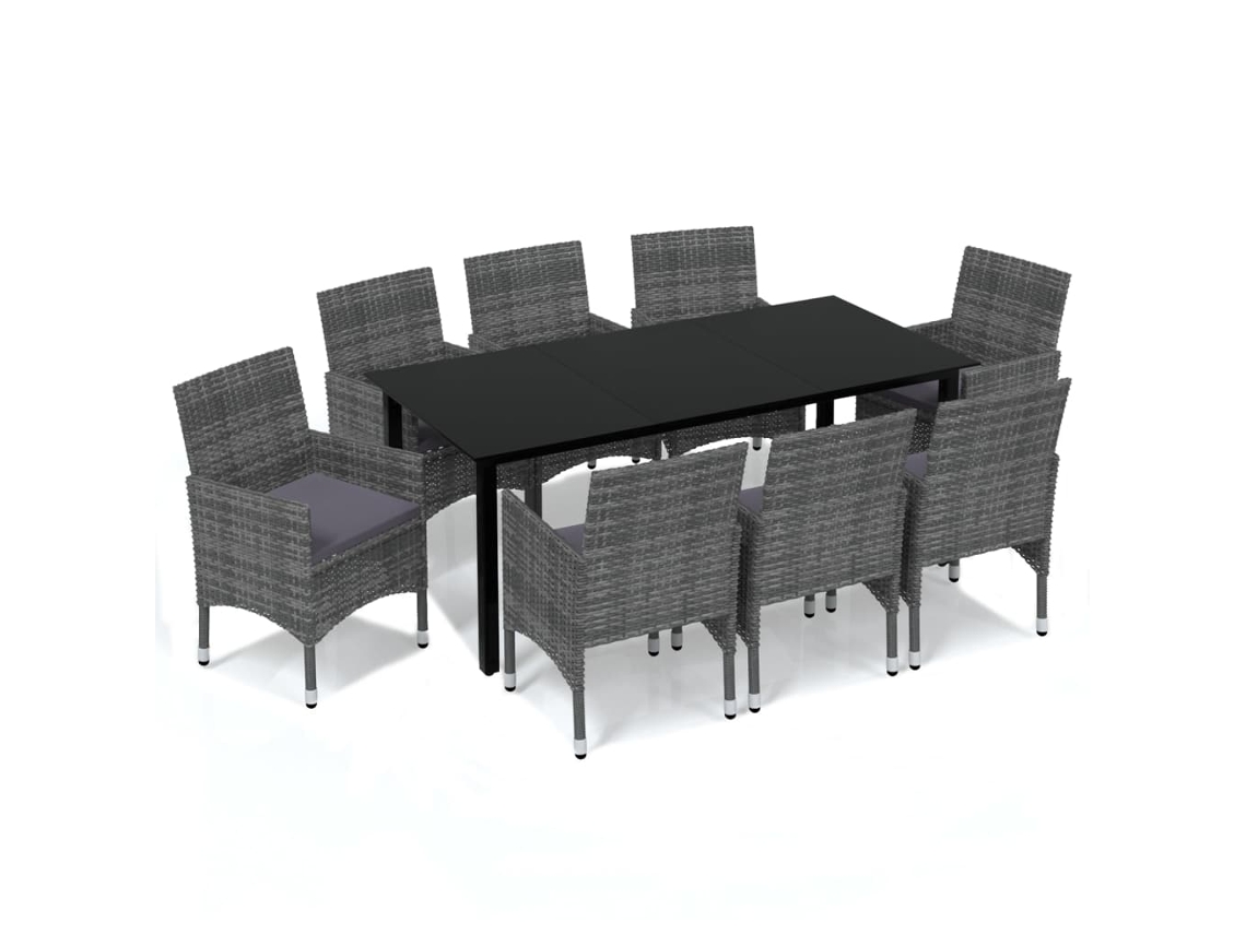 Maison Exclusive - Set De Muebles Jardín 9 Pzas Con Cojines Ratán Sintético Gris