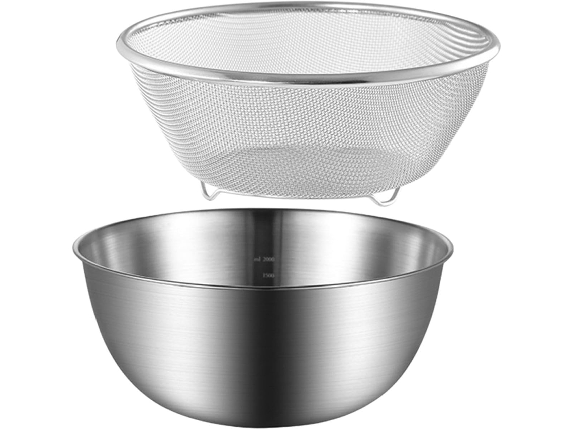 Juego De Coladores De Acero Inoxidable Inoomp Con Cesta De Drenaje Y Recipiente Para Lavar, Colador De Arroz De Malla