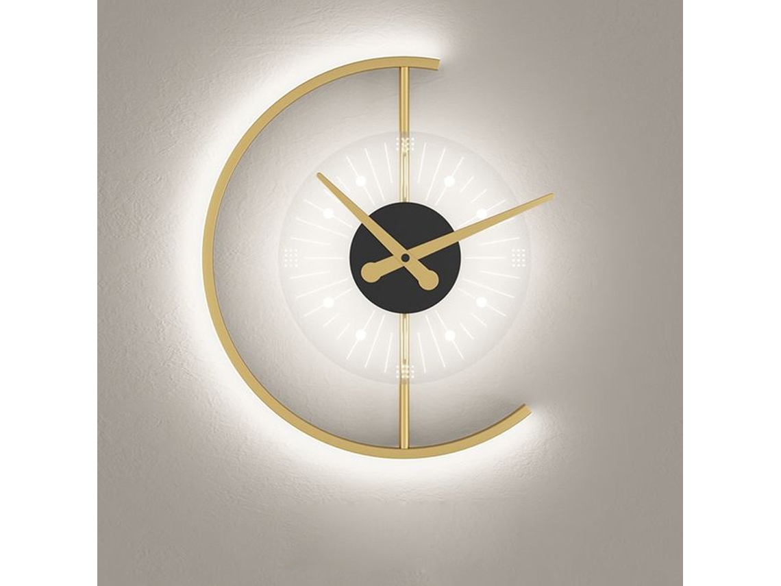 Reloj De Pared Led Moderno / Aplique De Pared — Sofisticado Diseño En Dorado Y Acrílico — Luz Blanca Fría