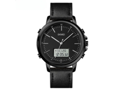 Relojes de pulsera analógicos digitales para hombre Correa de cuero Sport-Black Shell White Machine