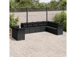 Conjunto de sofá de jardín de 10 piezas con cojines en mimbre sintético negro de DKD Home Decor