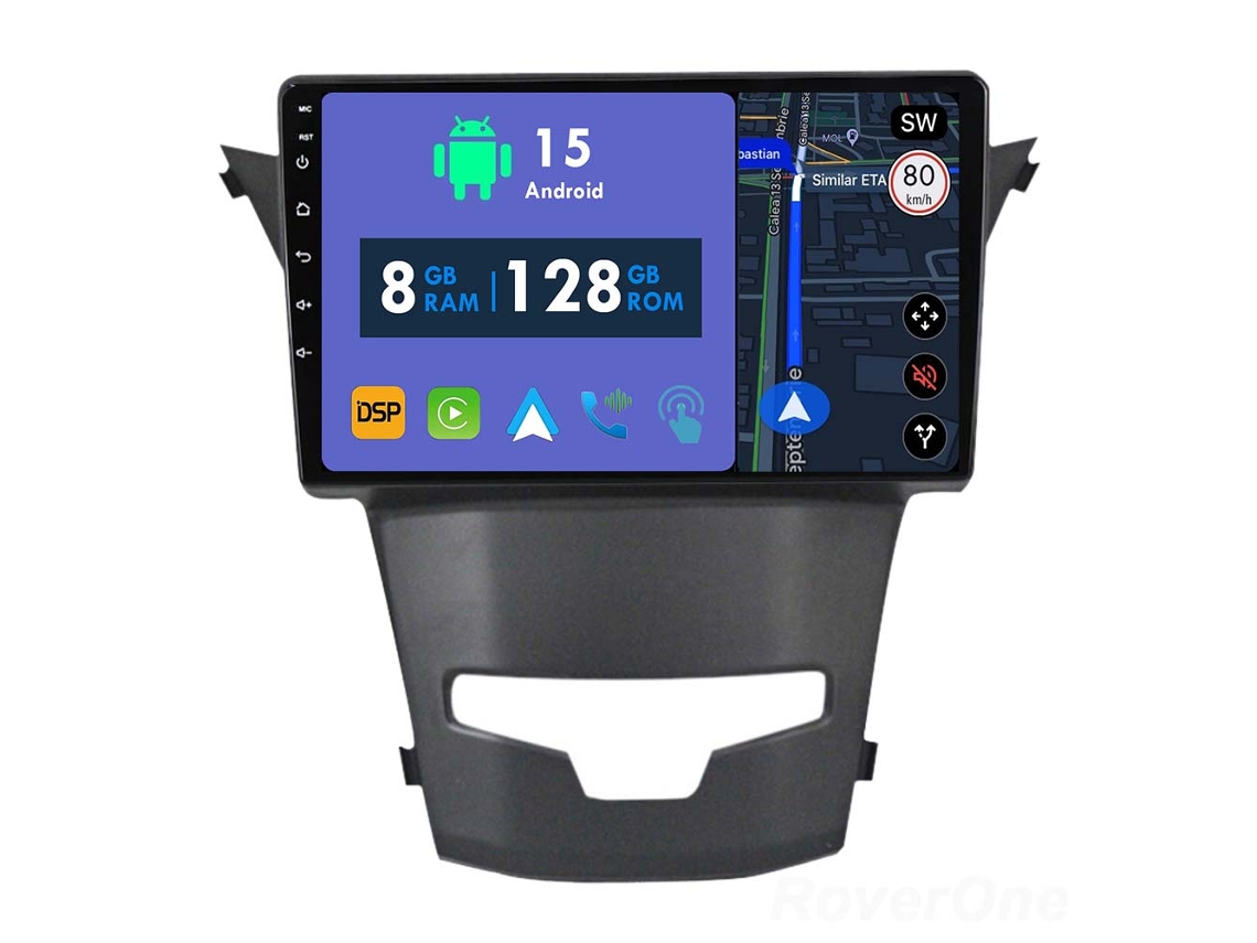 Coche Radio Android Auto Autoradio 8GB RAM 128G ROM CarPlay Navegación GPS Pantalla Táctil RoverOne para SsangYong Korando 3 Actyon 2 2013 - 2017 