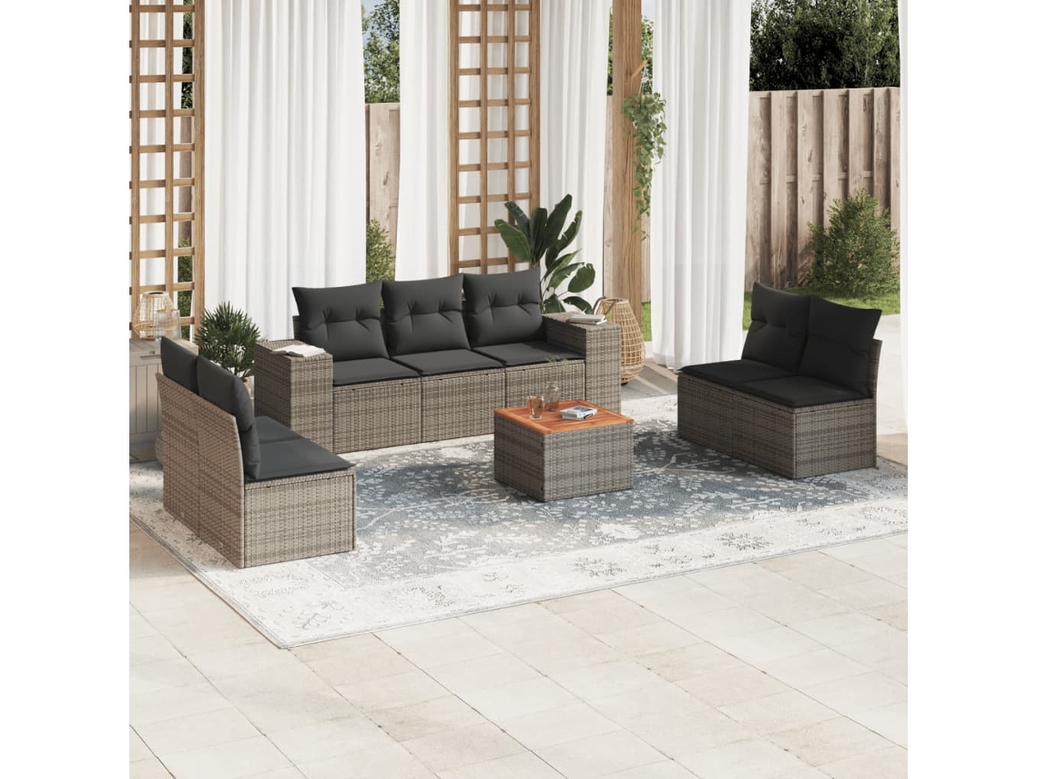 Conjunto de sofá de jardín de 8 piezas con cojines, ratán gris, DKD Home Decor