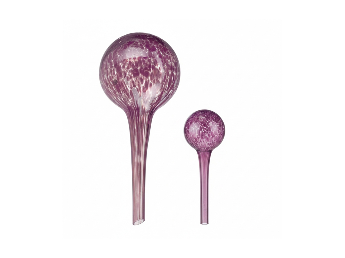 Relaxdays Set De Dos Globos De Riego, Sistema De Riego Para Plantas, Vacaciones, Ø 6cm, Lila, Vidrio