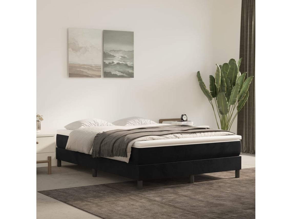 Cama Box Spring Con Colchón Terciopelo Negro 140x190 Cm