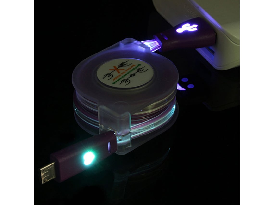 Cable De Datos Usb (retráctil Luminoso) Sistema Android Cable De Carga Con Led Morado Y Sonrisa