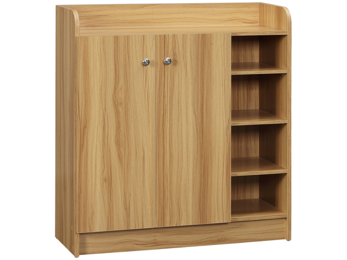 Zapatero De Madera Moderno Y Compacto Para 12 Pares Con 4 Estantes Abiertos, 83x30x90 Cm, Marrón Claro.