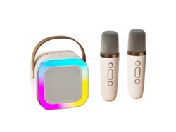Máquina De Karaoke Portátil Con 2 Micrófonos Inalámbricos, Altavoz Bluetooth Y Luces Led Para Niños Y Adultos.