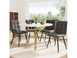 Juego de comedor de 5 piezas, mesa redonda de 80x80x75 cm, 4 sillas, terciopelo blanco, mármol, Mobrio gris