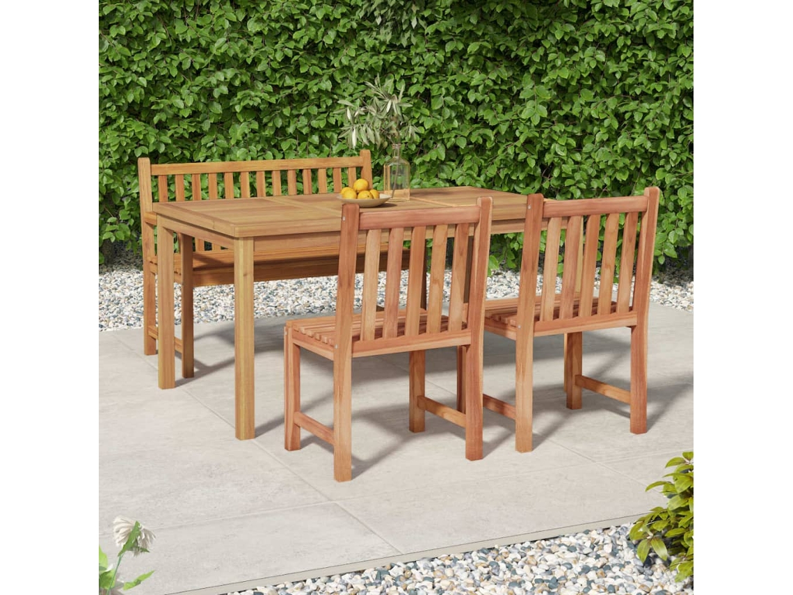 Juego de comedor de jardín de 4 piezas en madera maciza de teca DKD Home Decor