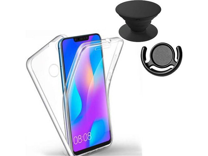 Kit Funda, PopSocket y Soporte PopSocket Huawei P Smart+ 2019 360º Transparente