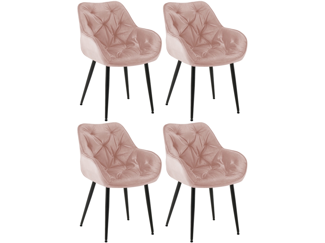 Juego de 4 sillas CLP de terciopelo rosa Tanna