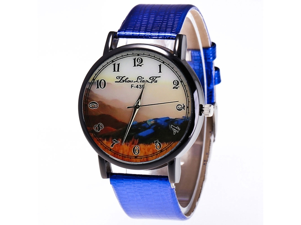 Reloj De Pulsera Analógico Unisex Con Correa De Cuero Pu Moda (azul)