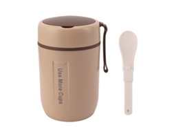 Taza Termica De Alimentos 600ml Acero Inoxidable 304 Hermetica Con Cuchara Tapa Segura Para Niños Beige