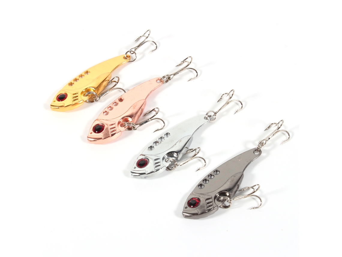 4pcs Iscas De Pesca Metal Vib 55mm 11g Com Anzol Treble 3d Olhos Para Pesca